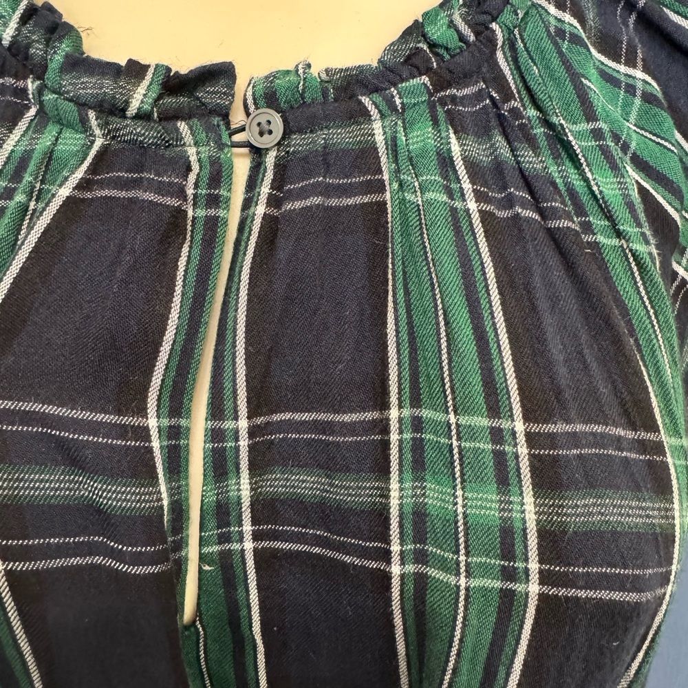 LOFT Plaid Cap Sleeve Flounce Dress Green/Navy Size 12 - Picture 5 of 9